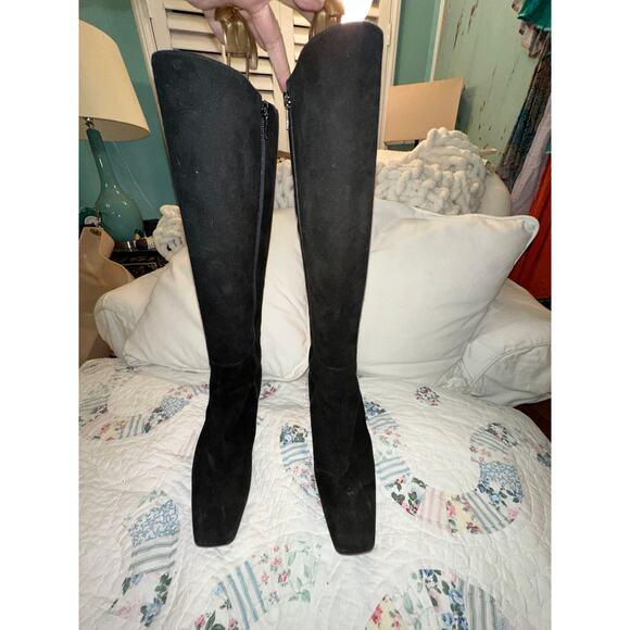 VINTAGE 80s 90s RICHARD TYLER BLACK SUEDE HIGH HEEL BOOTS 8 - Picture 4 of 11